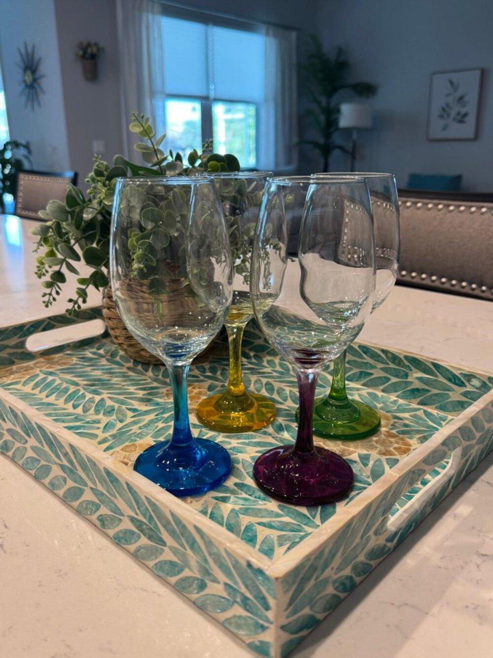 (4) Wine Glasses-10-Ounce w/Colorful Stems